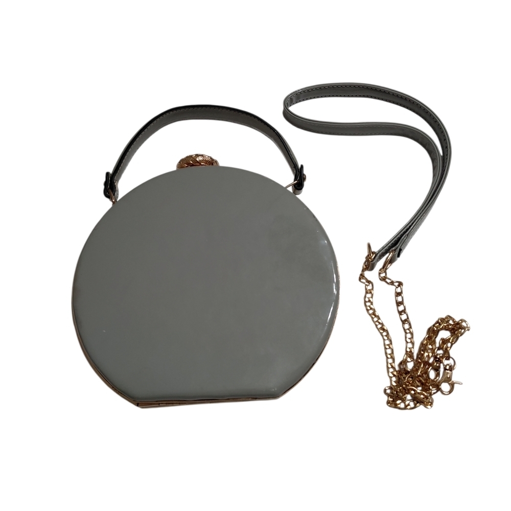 👜 Elegant Gray Round Top-Handle Clutch/Crossbody with Gold Accent